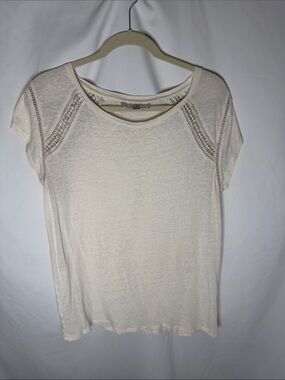 LOFT Cream Short Sleeve Tee with Crochet Accent